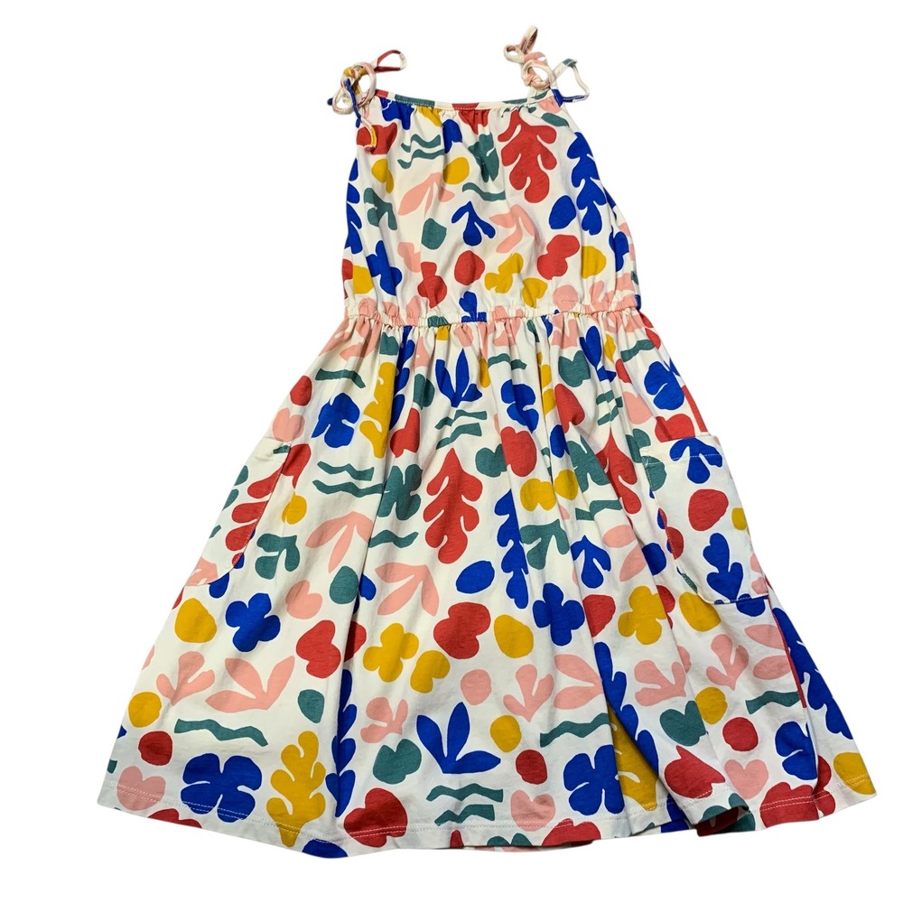 Tea Collection kids cream cotton knit Spaghetti strap sundress w floral print. 7